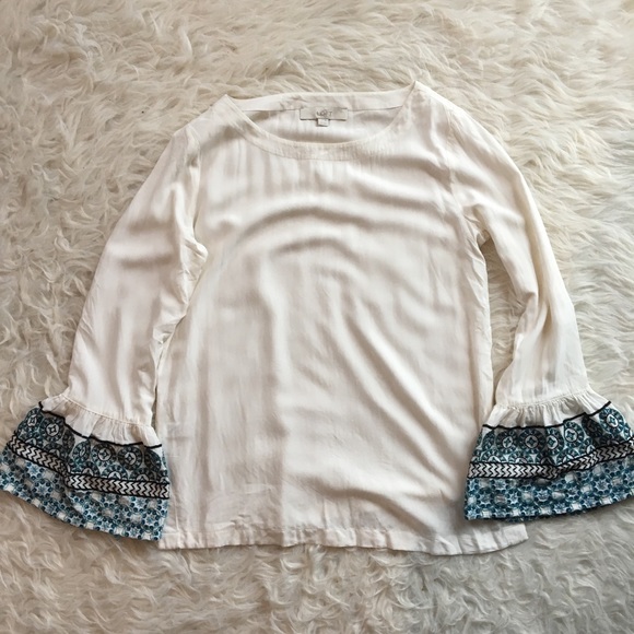 LOFT Tops - Loft boho embroidered bell sleeve top xs